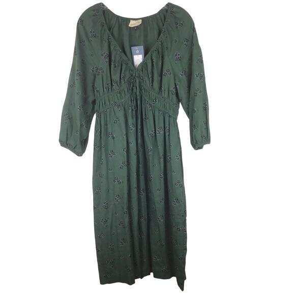 NWT Universal Thread Midi Dress 3/4 Puff Sleeve Empire Waist Ties Green Floral M - Picture 1 of 8